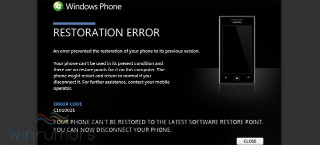 Windows Phone 7 update error