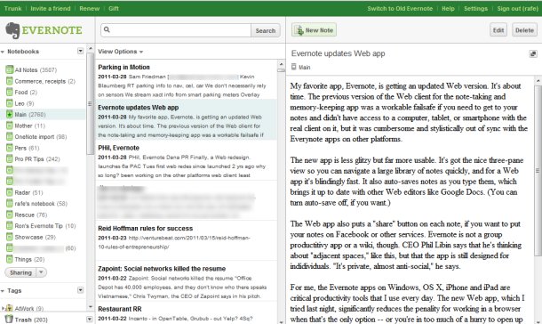 Evernote updated web app