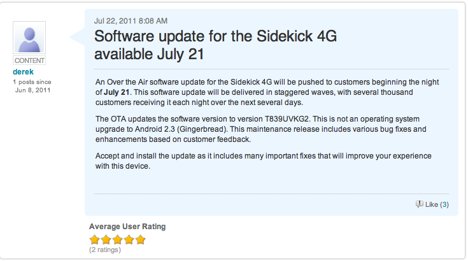 T-Mobile Sidekick 4G update